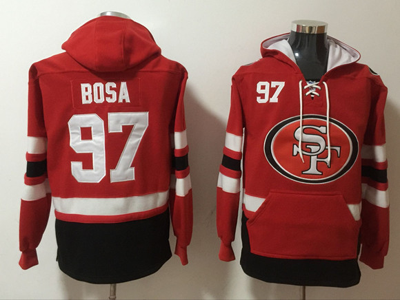 Men's San Francisco 49ers #97 Nick Bosa Red Ageless Must-Have Lace-Up Pullover Hoodie